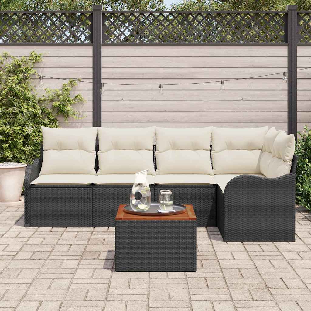 Havesofa Sæt med opbevaring 6 pcs Sort og Cream polyrattan