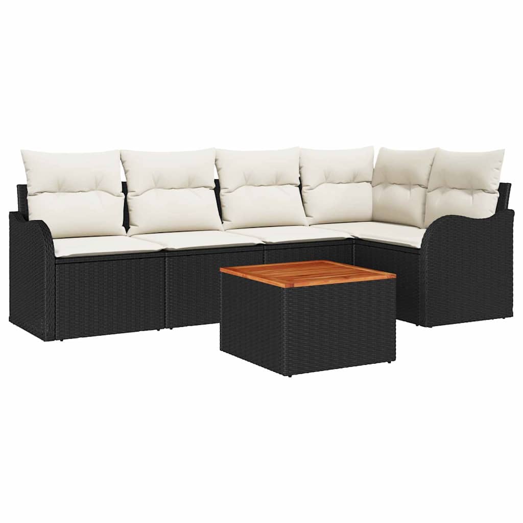 Havesofa Sæt med opbevaring 6 pcs Sort og Cream polyrattan