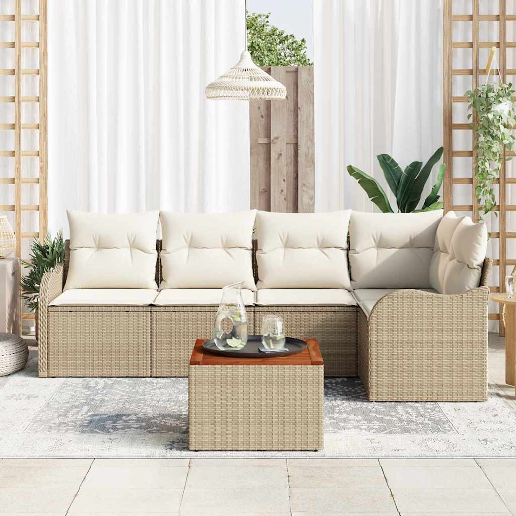 Havesofa Sæt med opbevaring 6 pcs Beige og creme polyrattan