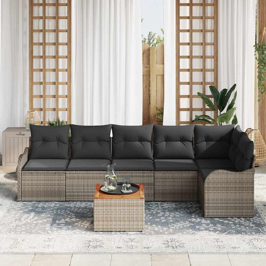 Havesofa Sæt med opbevaring 7 pcs Grå polyrattan