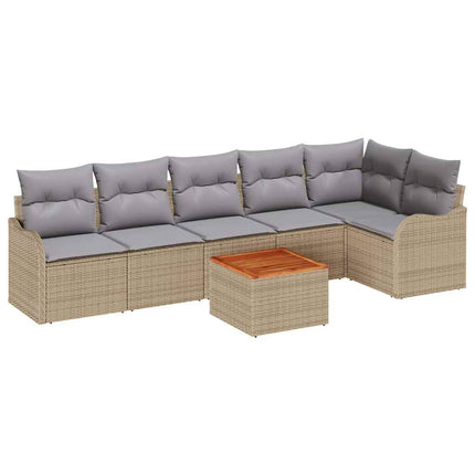 Havesofa Sæt 7 stk. Beige og lys grå polyrattan