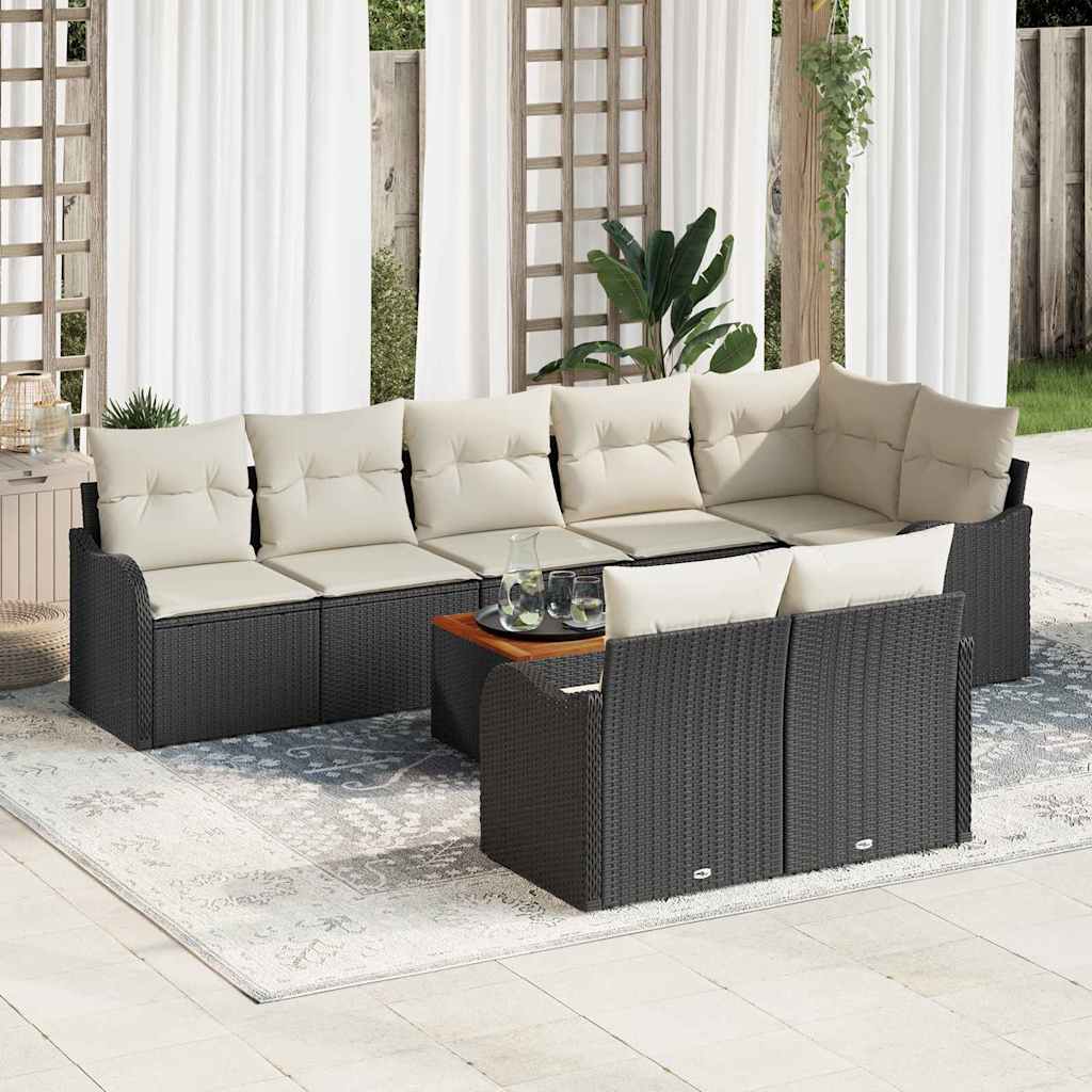 Havesofa Sæt med opbevaring 9 pcs Sort og Cream polyrattan