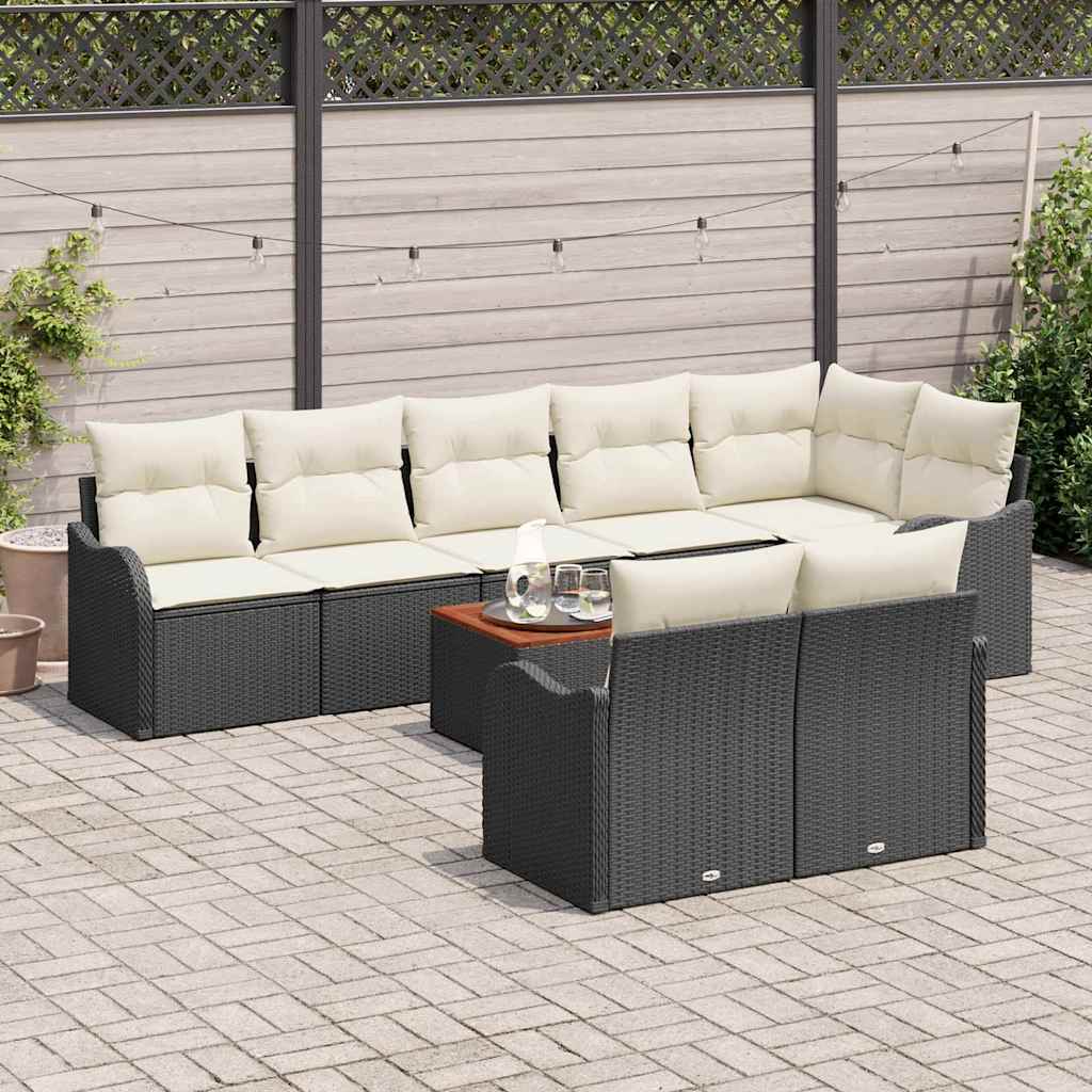 Havesofa Sæt med opbevaring 9 pcs Sort og Cream polyrattan