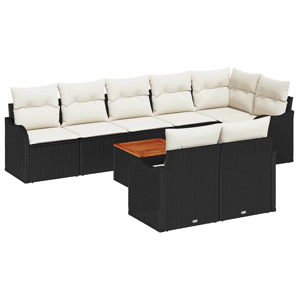Havesofa Sæt med opbevaring 9 pcs Sort og Cream polyrattan