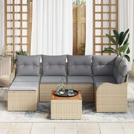 Havesofa Sæt 7 stk. Beige og lys grå polyrattan