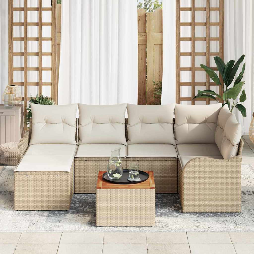Havesofa Sæt med opbevaring 7 pcs Beige og creme polyrattan