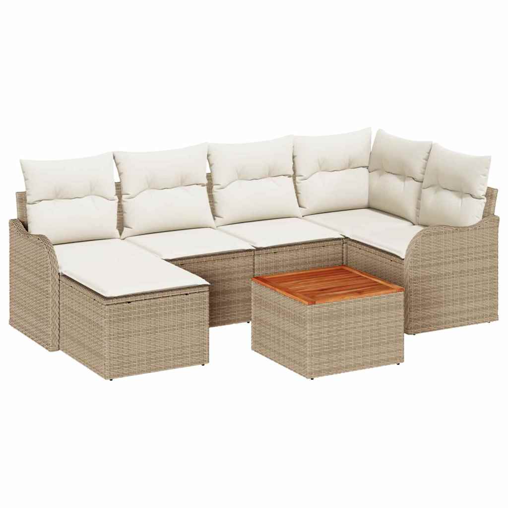 Havesofa Sæt med opbevaring 7 pcs Beige og creme polyrattan