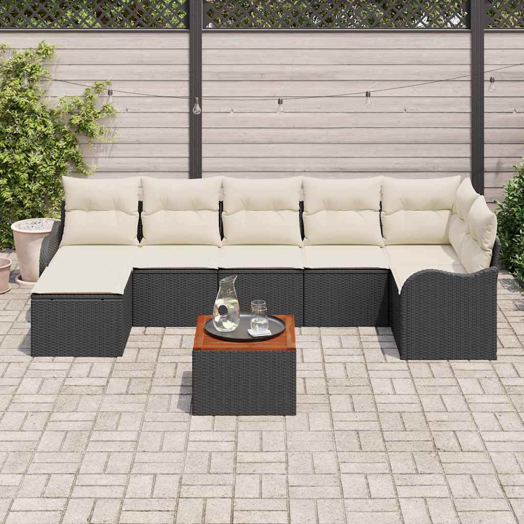 Havesofa Sæt med opbevaring 8 pcs Sort og Cream polyrattan