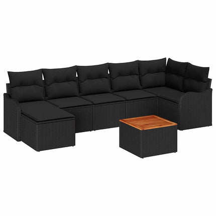 Havesofa Sæt med opbevaring 8 pcs Sort polyrattan