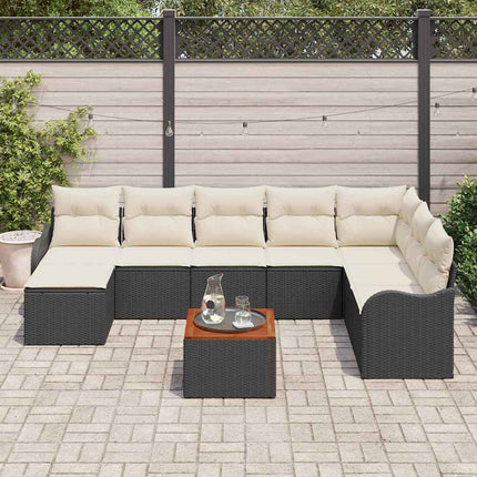Havesofa Sæt med opbevaring 9 pcs Sort og Cream polyrattan