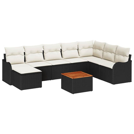 Havesofa Sæt med opbevaring 9 pcs Sort og Cream polyrattan