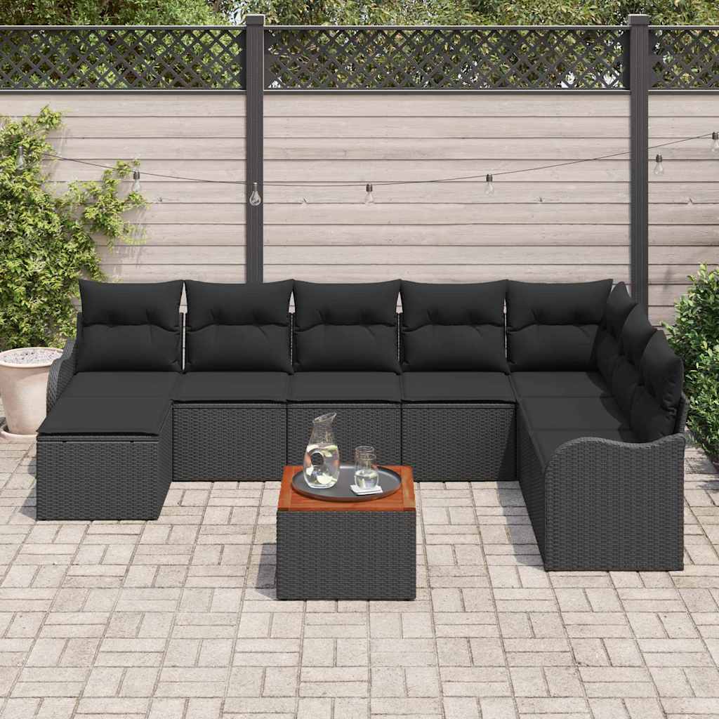 Havesofa Sæt med opbevaring 9 pcs Sort polyrattan