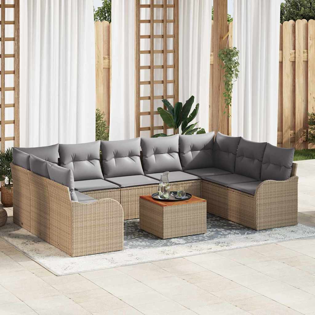 Havesofa Sæt med opbevaring 10 pcs Beige og lys grå polyrattan