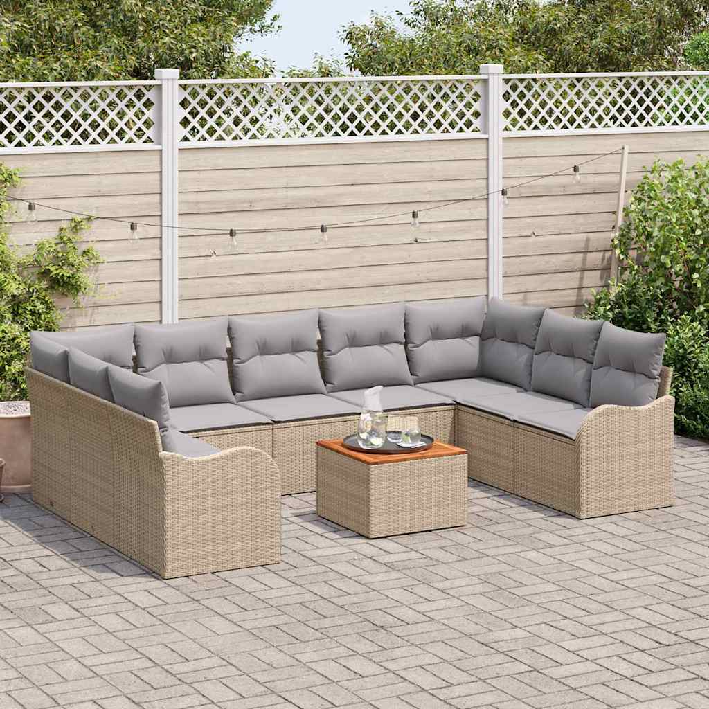Havesofa Sæt med opbevaring 10 pcs Beige og lys grå polyrattan
