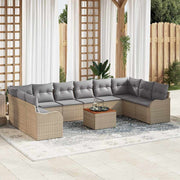 Havesofa Sæt med opbevaring 11 pcs Beige og lys grå polyrattan