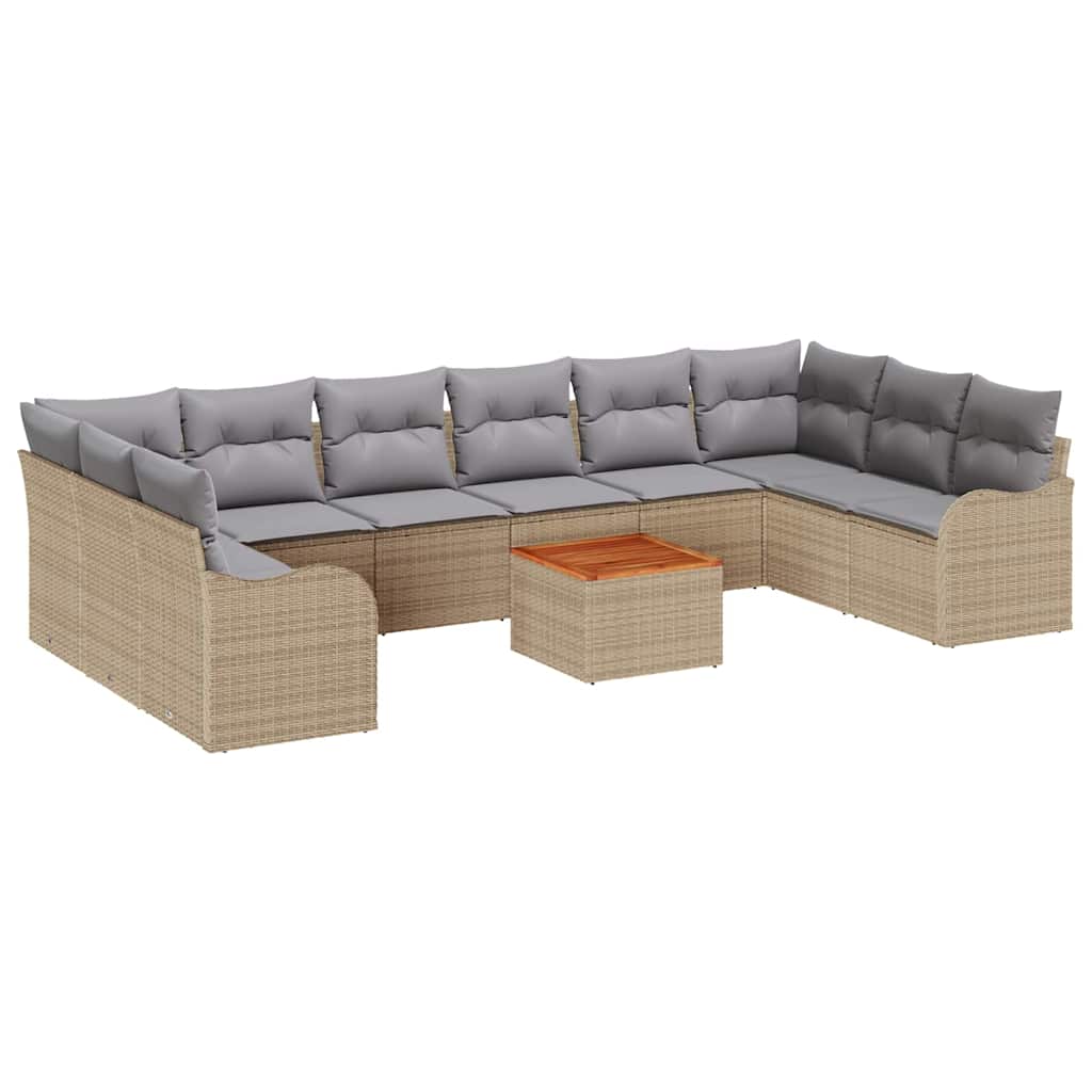 Havesofa Sæt med opbevaring 11 pcs Beige og lys grå polyrattan