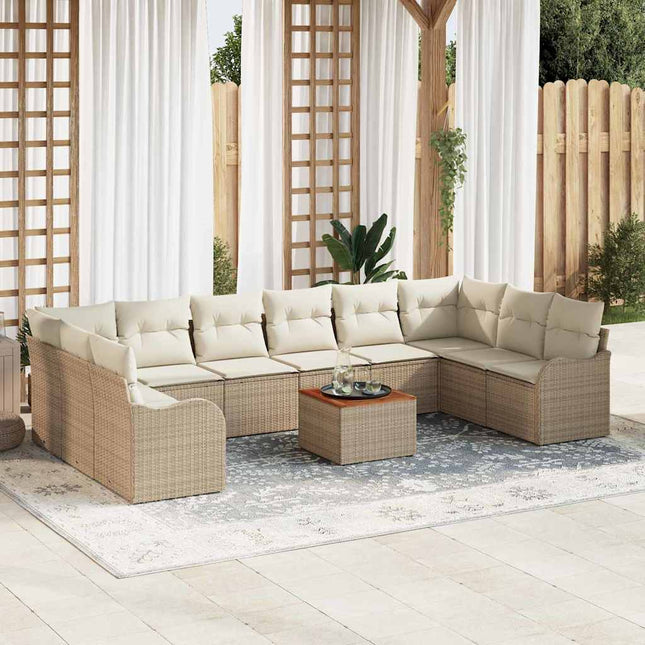 Havesofa Sæt 11 stk. Beige og creme polyrattan