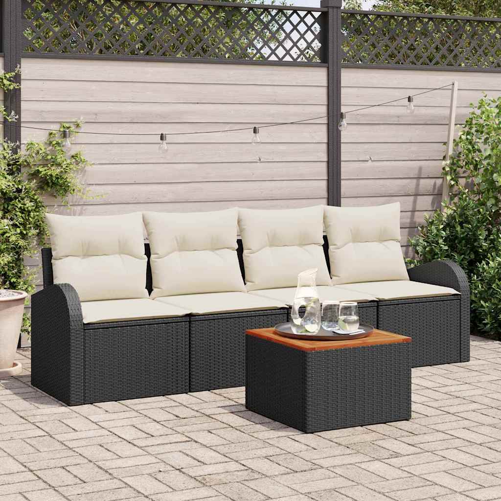 Havesofa Sæt med opbevaring 5 pcs Sort og Cream polyrattan