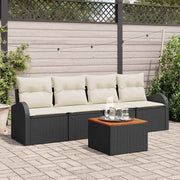 Havesofa Sæt med opbevaring 5 pcs Sort og Cream polyrattan