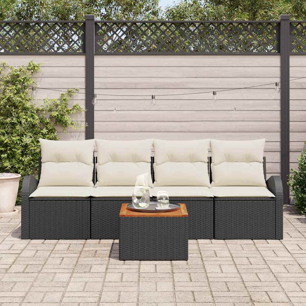 Havesofa Sæt med opbevaring 5 pcs Sort og Cream polyrattan