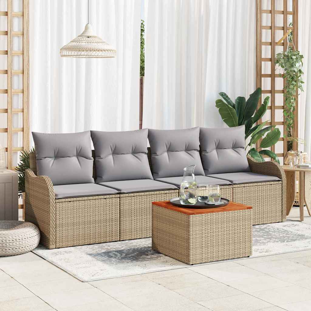 Havesofa Sæt med opbevaring 5 pcs Beige og lys grå polyrattan