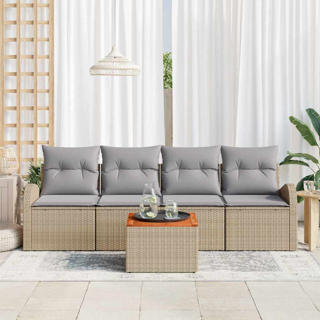 Havesofa Sæt med opbevaring 5 pcs Beige og lys grå polyrattan