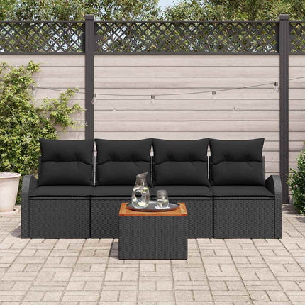 Havesofa Sæt med opbevaring 5 pcs Sort polyrattan