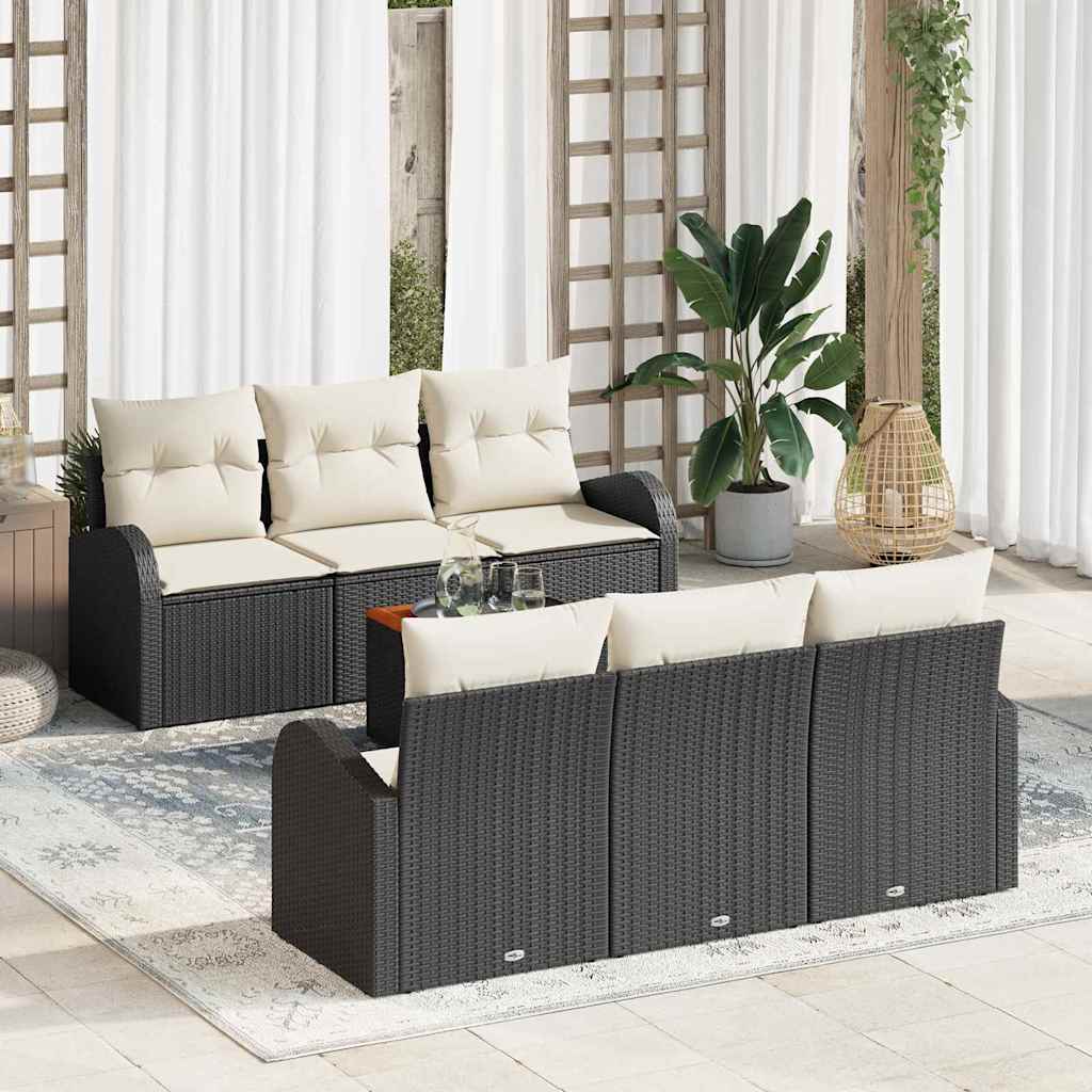 Havesofa Sæt med opbevaring 7 pcs Sort og Cream polyrattan