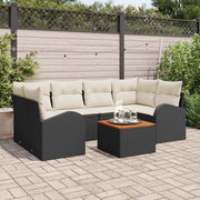 Havesofa Sæt med opbevaring 7 pcs Sort og Cream polyrattan
