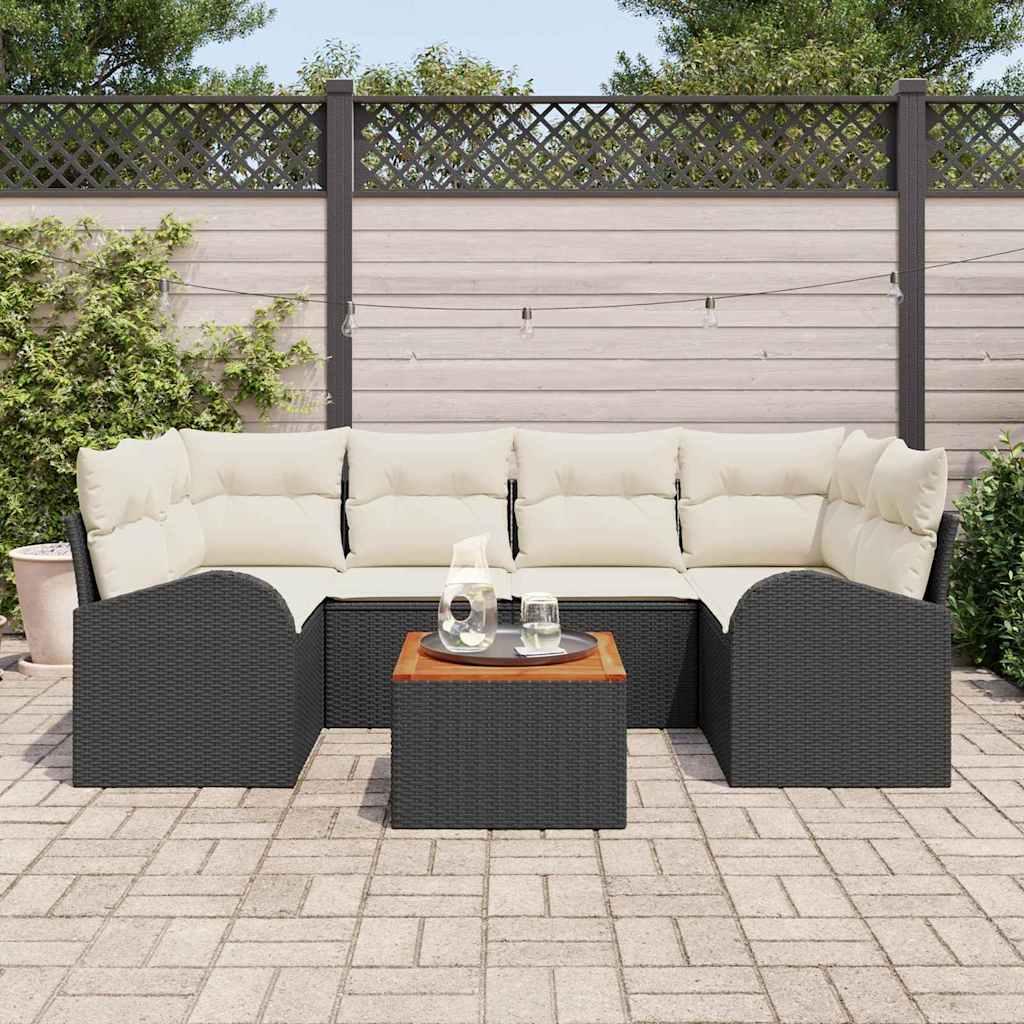 Havesofa Sæt med opbevaring 7 pcs Sort og Cream polyrattan