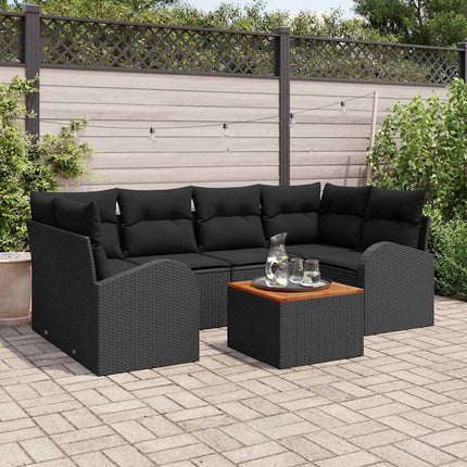 Havesofa Sæt med opbevaring 7 pcs Sort polyrattan