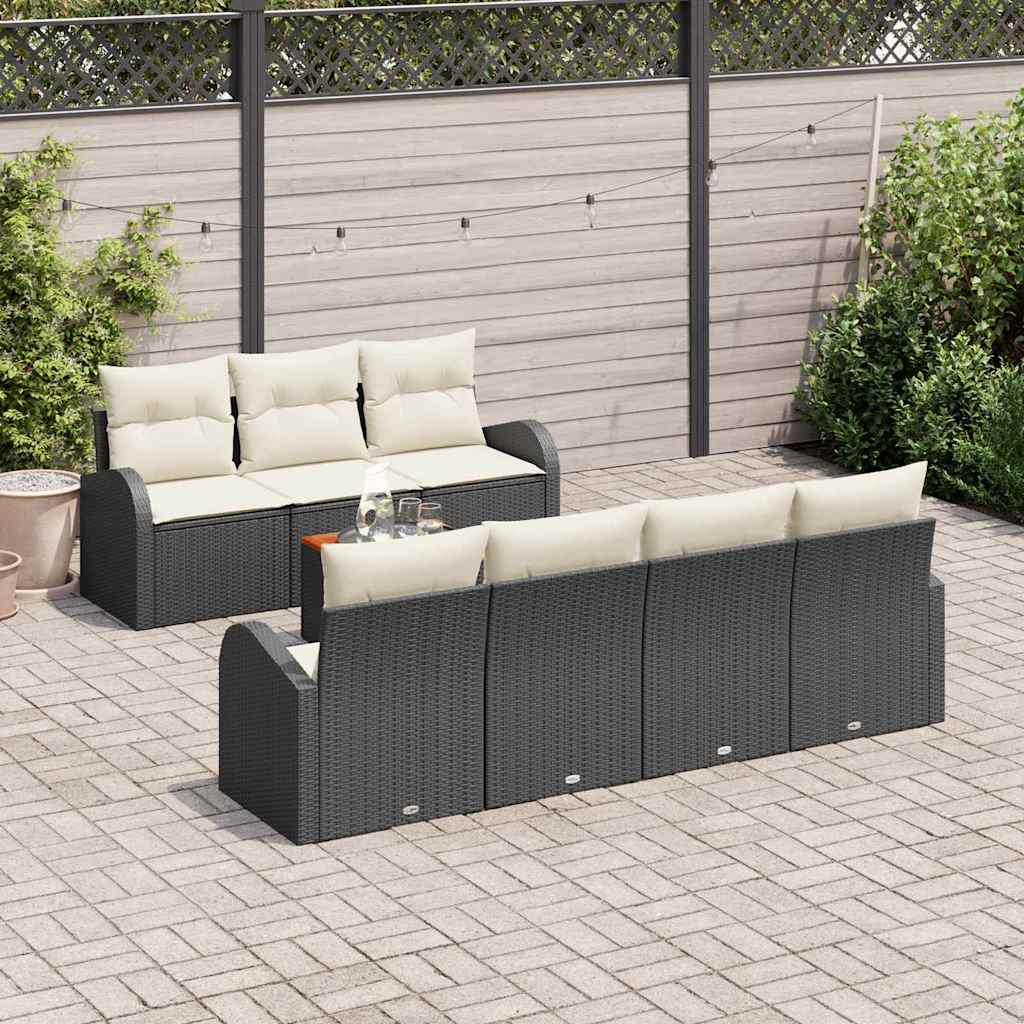 Havesofa Sæt med opbevaring 8 pcs Sort og Cream polyrattan
