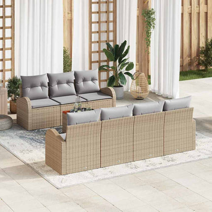Havesofa Sæt med opbevaring 8 pcs Beige og lys grå polyrattan