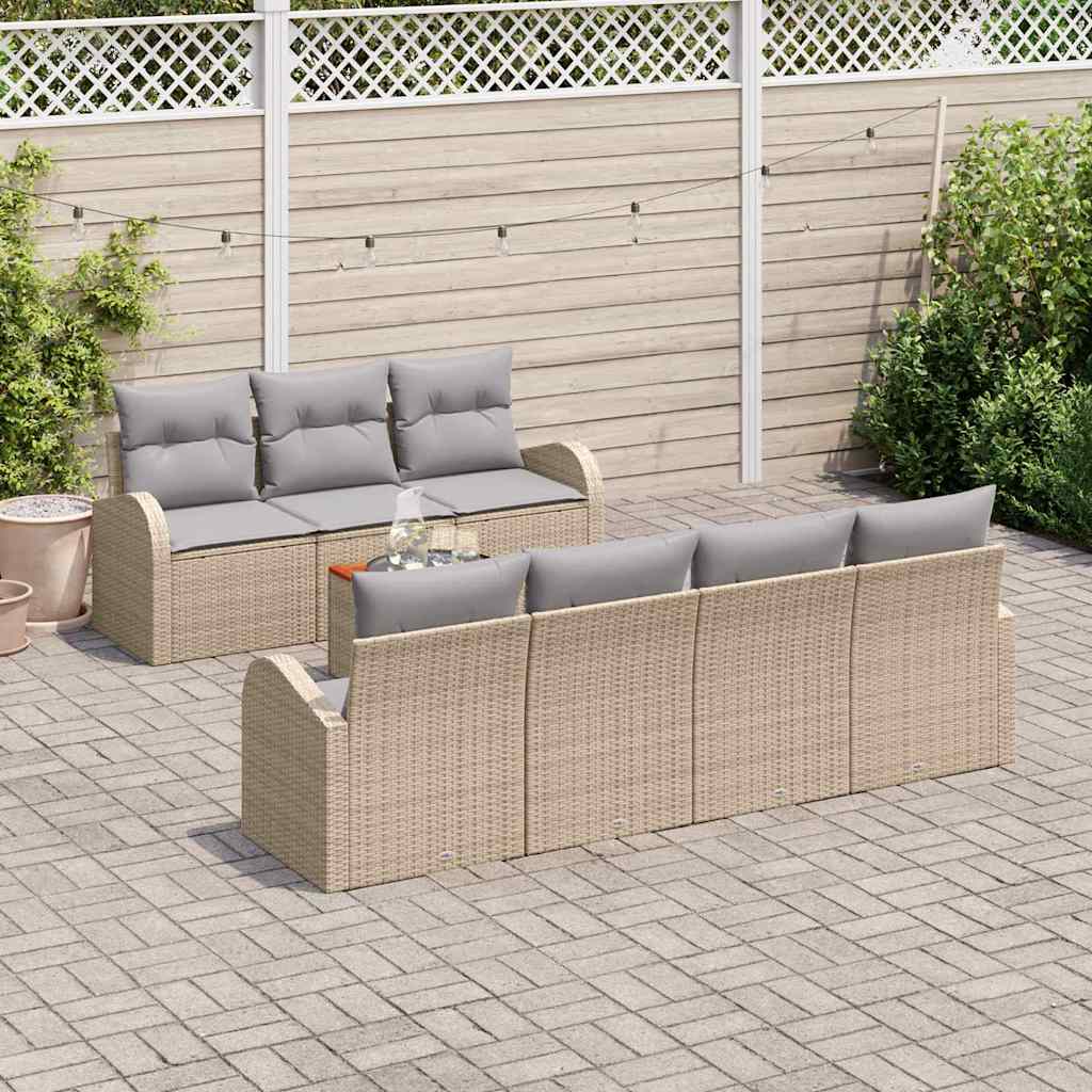 Havesofa Sæt med opbevaring 8 pcs Beige og lys grå polyrattan