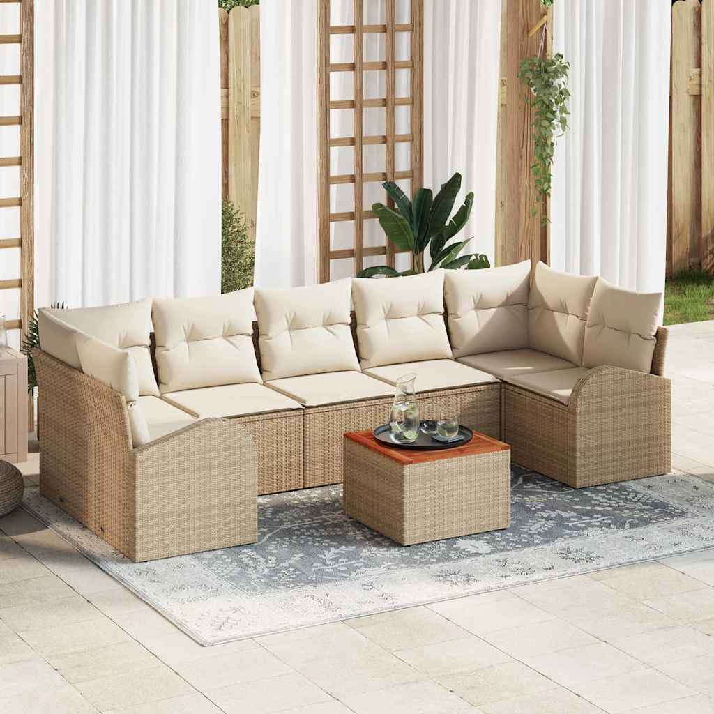 Havesofa Sæt med opbevaring 8 pcs Beige og creme polyrattan