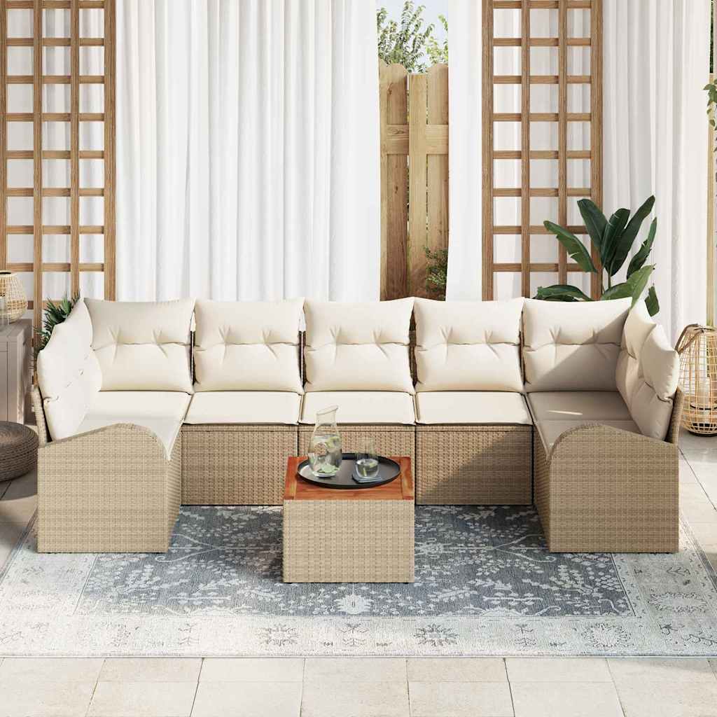 Havesofa Sæt med opbevaring 8 pcs Beige og creme polyrattan