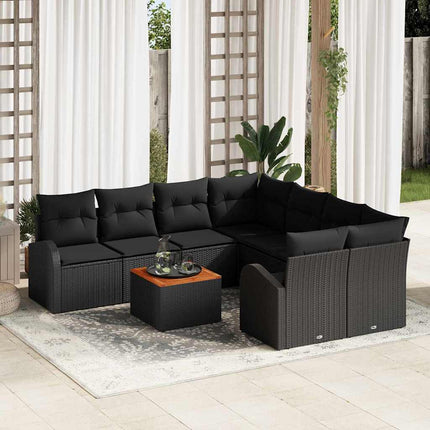 Havesofa Sæt med opbevaring 9 pcs Sort polyrattan