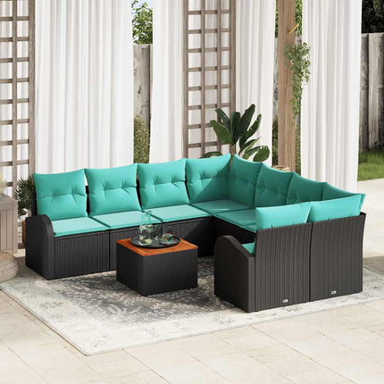Havesofa Sæt med opbevaring 9 pcs Sort og turkis polyrattan