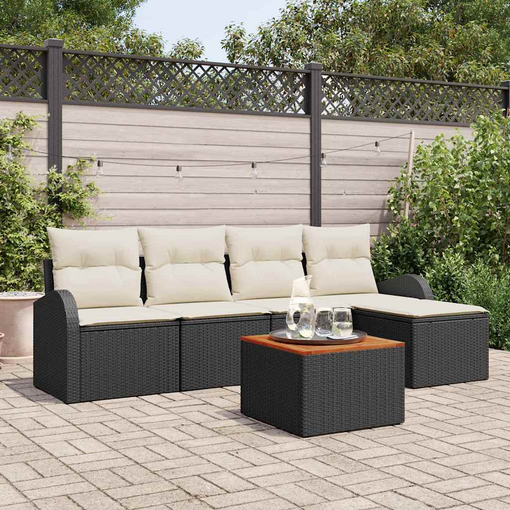 Havesofa Sæt med opbevaring 6 pcs Sort og Cream polyrattan