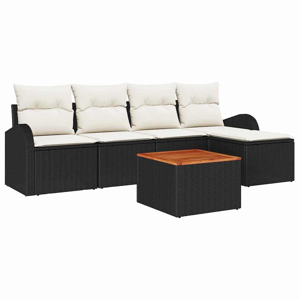 Havesofa Sæt med opbevaring 6 pcs Sort og Cream polyrattan