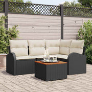 Havesofa Sæt med opbevaring 5 pcs Sort og Cream polyrattan
