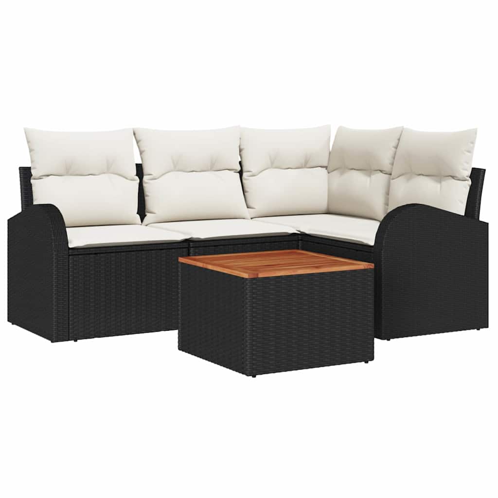 Havesofa Sæt med opbevaring 5 pcs Sort og Cream polyrattan