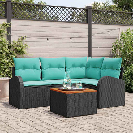 Havesofa Sæt med opbevaring 5 pcs Sort og turkis polyrattan