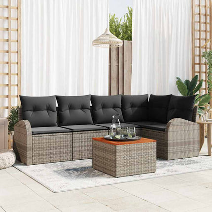 Havesofa Sæt med opbevaring 6 pcs Grå polyrattan