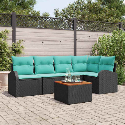 Havesofa Sæt med opbevaring 6 pcs Sort og turkis polyrattan