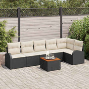 Havesofa Sæt med opbevaring 7 pcs Sort og Cream polyrattan