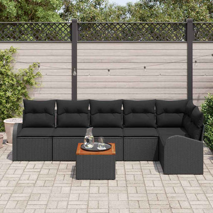 Havesofa Sæt med opbevaring 7 pcs Sort polyrattan