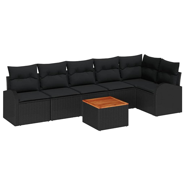 Havesofa Sæt med opbevaring 7 pcs Sort polyrattan