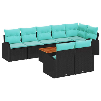 Havesofa Sæt med opbevaring 9 pcs Sort og turkis polyrattan