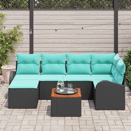 Havesofa Sæt med opbevaring 7 pcs Sort og turkis polyrattan